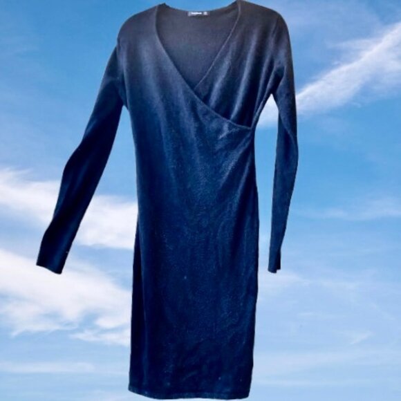 Patti Boutik Black Bodycon Dress Long Sleeve V-Neck Cross-Over Womens Large - Picture 12 of 14